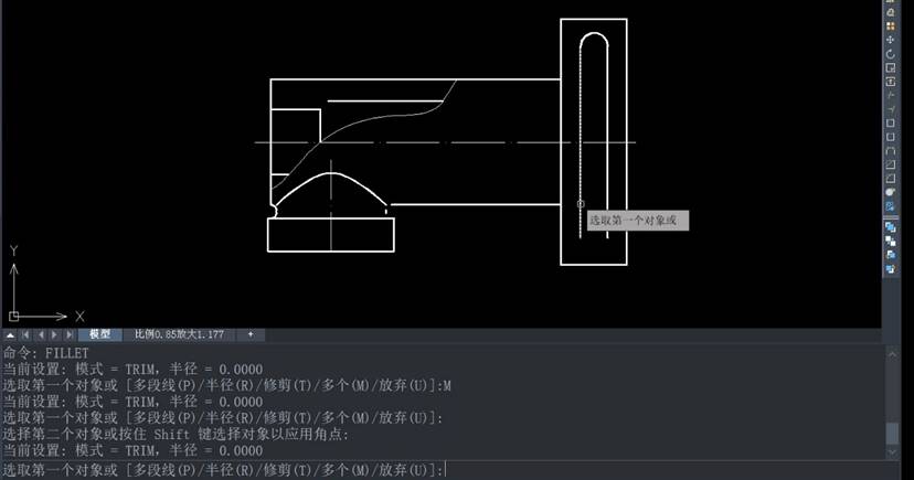 CAD如何繪制兩條平行線間的倒圓角